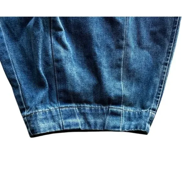 Garage Barrel Balloon Denim Blue Jeans Light distressing pleated hem Size 14 - Picture 4 of 6